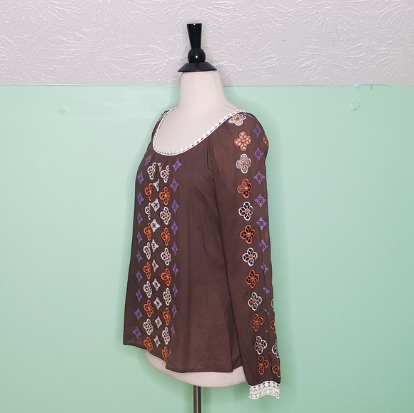 Tory Burch Long Sleeve Embroidered Peasant Top - Picture 3 of 8